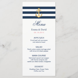 Menu guld Anchor Navy Rand Nautical Bröllop Meny