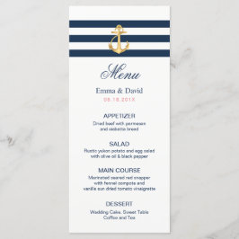 Menu guld Anchor Navy Rand Nautical Bröllop Meny