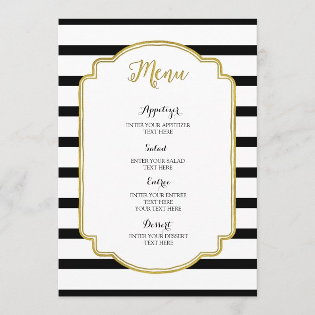 Menu guld Black and White Rand Bröllop Meny (Framsida)