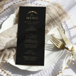 Menu guld Måne Bröllop Meny<br><div class="desc">Omvandla din matupplevelse med menykortet Guld Måne Bröllop, som ställs in mot en svart bakgrund av riken. Den gyllene celestial inslag, tillsammans med det stilfullt enkla anpassadet initialer, ger dig en magisk fingervisning till dina bord-inställningar. Måne-faserna integreras perfekt i designen och höjer matupplevelsen, vilket symboliserar det varierade kurserna i ditt...</div>