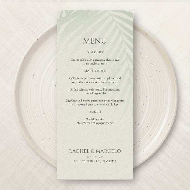 Menu handflatan Träd Beach Coastal Bröllop (Skapare uppladdad)