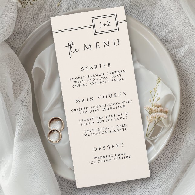 Menu i Modern ivoriansk minimalistisk Monogram Brö Meny (Skapare uppladdad)