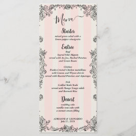 Menu i Paris Chic Ornate Rosa Rand Skript Bröllop Meny