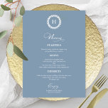 Menu-kort för andningsmonogram Bröllop - blått Meny<br><div class="desc">Ett enkelt menykort för calligraphy bröllop i chic. Jag erbjuder en kostnadsfri anpassningstjänst. Om du har några frågor eller speciella förfrågningar kan du kontakta mig.</div>