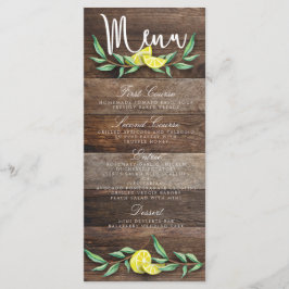 MENU-kort | Rustic Wood Lemon Watercolor Bröllop Meny