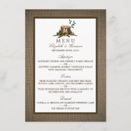 Menu land Rustic Monogram Träd & Burlap Bröllop Meny