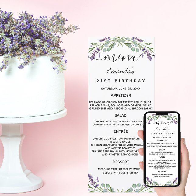 Menu lavender violet eucalyptus födelsedagskort inbjudningar (Skapare uppladdad)