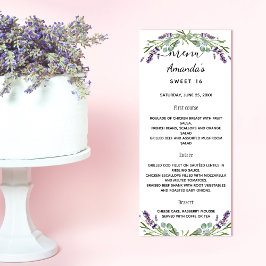 Menu lavender violet eucalyptus greenery bithday reklamkort