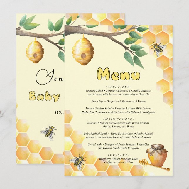 Menu Little Bee Baby Shower Tilläggskort (Fram/baksida)