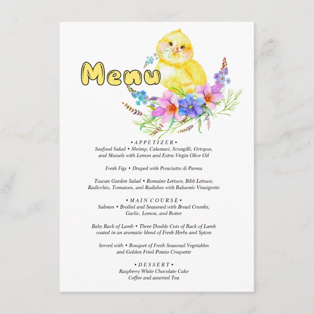 Menu Little Chick Baby Shower Tilläggskort (Framsida)