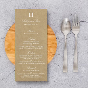 Menu-mall för Rustic Land Kraft Bröllop Reklamkort