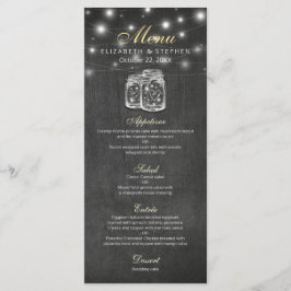 Menu Mason Burk & String Ljus Chalkboard Bröllop Meny
