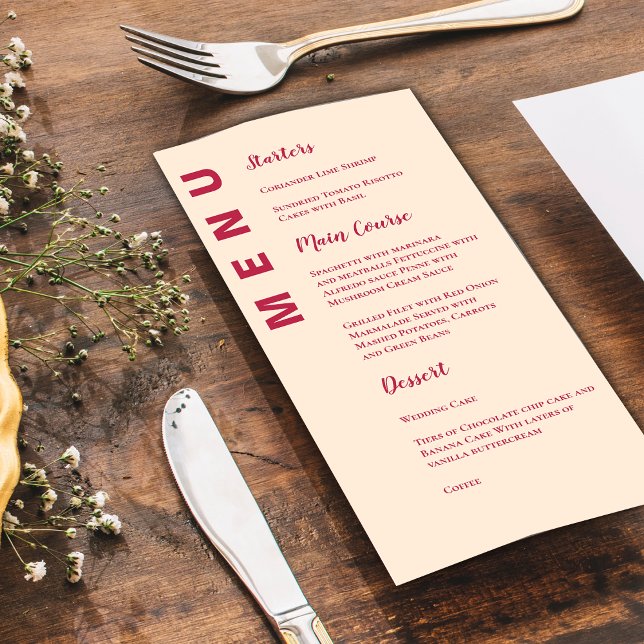 Menu med minimalistisk Contemporary Elegant bröllo Meny (Minimalist Contemporary Elegant Wedding Party Menu)