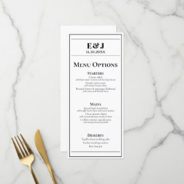 Menu med minimalistisk svart och vit Bröllop Meny