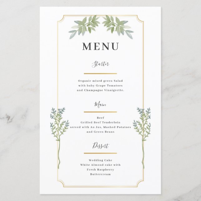 Menu med minimalistisk vit Ram Guld (Framsida)