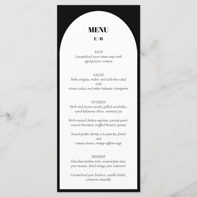 Menu med Modern Minimalist Arch Black White Bröllo Meny (Framsida)