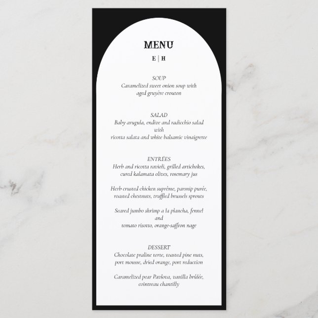Menu med Modern Minimalist Arch Black White Bröllo Meny (Framsida)
