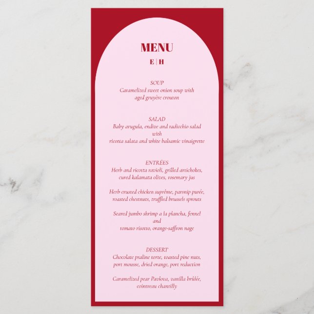 Menu med Modern Minimalist Arch Rosa Red Bröllop Meny (Framsida)