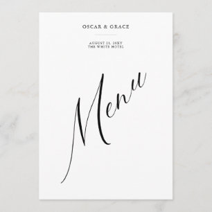 Menu med Modern Minimalist Black and White Bröllop Meny