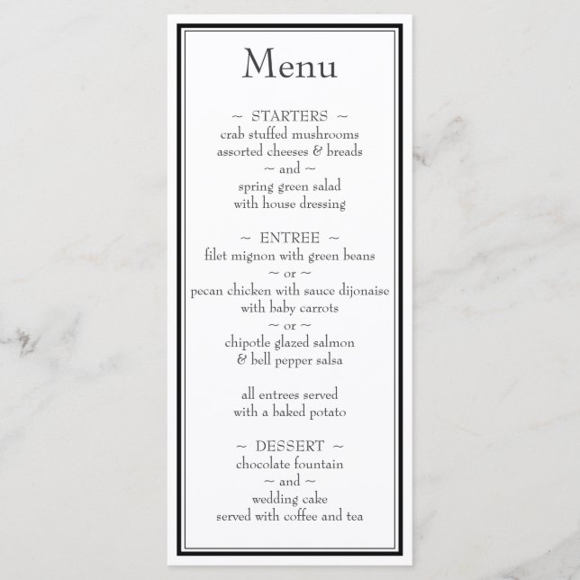Menu med Modern Minimalist Black White Bröllop Meny (Framsida)