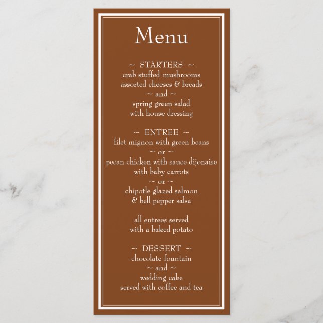 Menu med Modern minimalist Brown Bröllop Meny (Framsida)