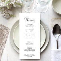 Menu med Modern Minimalist White Bröllop