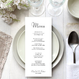Menu med Modern Minimalist White Bröllop Meny
