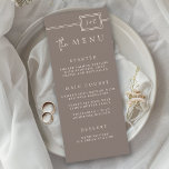 Menu med Monogram Bröllop i Modern Taupe-minimalis Meny<br><div class="desc">Menyn elegant bröllop är en del av en samordnad samling bröllop som innehåller briden och groomens monogrammogram initialer som ramats in i en kvadrat med dubblor överst på designen. Den har en elegant minimalistisk layout och typografi av eleganten, som anger perfekten för firande. Fullständigt anpassade med ditt monogram initialer och...</div>