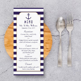 Menu med Nautisk flotta och vit Rand Anchor Bröllo Meny