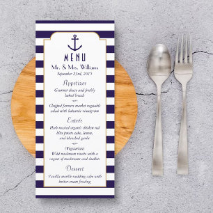 Menu med Nautisk flotta och vit Rand Anchor Bröllo Meny
