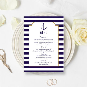 Menu med Nautisk flotta och vit Rand Anchor Bröllo Meny
