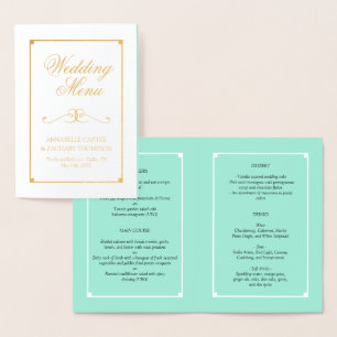 Menu Mint & Gold Foil Elegant bröllop Folierat Kort