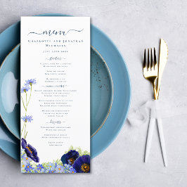 Menu Modern WildblommBlue Bröllop Meny