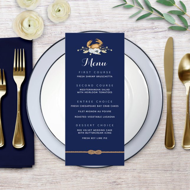 Menu 🦀 Nautical Navy Blue & White Coastal Bröllop Meny (🦀 Nautical Navy Blue & White Coastal Wedding Menu
)