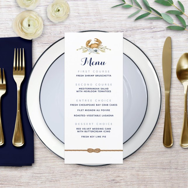Menu 🦀 Navy Blue & White Nautical Coastal Bröllop Meny (Navy Blue & White Nautical Coastal Wedding Menu Navy Blue & White Nautical Coastal Wedding Menu 🦀
)