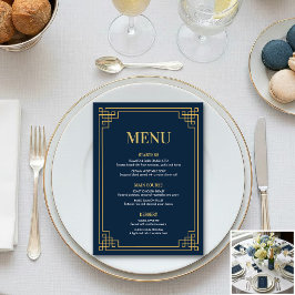 Menu Navy Gold 80th Birthday Dinner Party Meny