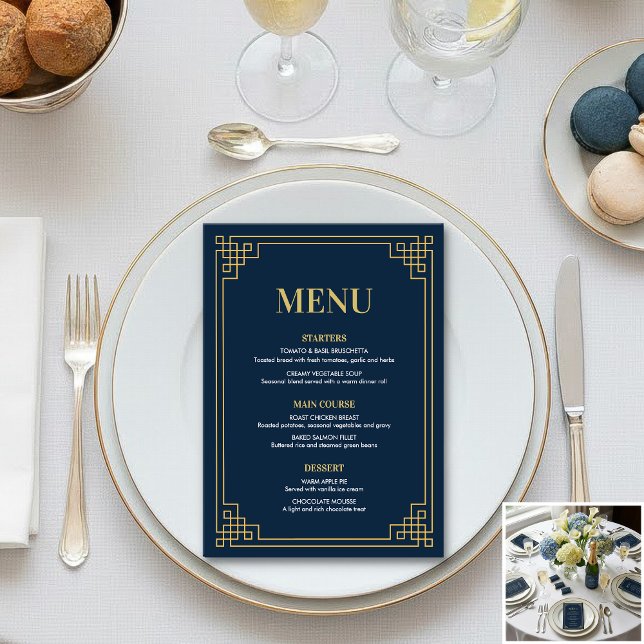 Menu Navy Gold 80th Birthday Dinner Party Meny (SEE FULL SUITE AT BOTTOM)