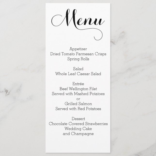 Menu-Personligen Plain White Bröllop Meny (Framsida)