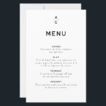 Menu pour mariage "Lettrus"<br><div class="desc">En parfaite harmonie avec le faire-part et la carte de remerciement de la collection Lettrus, ce menu de mariage se distingue par son design épuré et sa typographie contemporaine. Vos initiales, sobres et stylisées, trônent en en-tête comme un fil conducteur élégant de votre papeterie de mariage. Le contenu, structuré avec...</div>