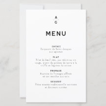 Menu pour mariage "Lettrus"
