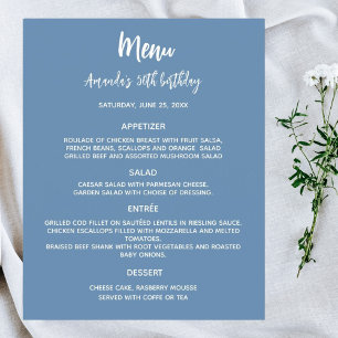 Menu-programmet dammig blå födelsedagsfest