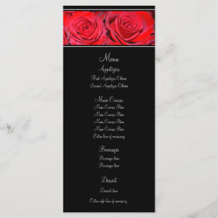 Menu röd ros Black Silver Bröllop Meny