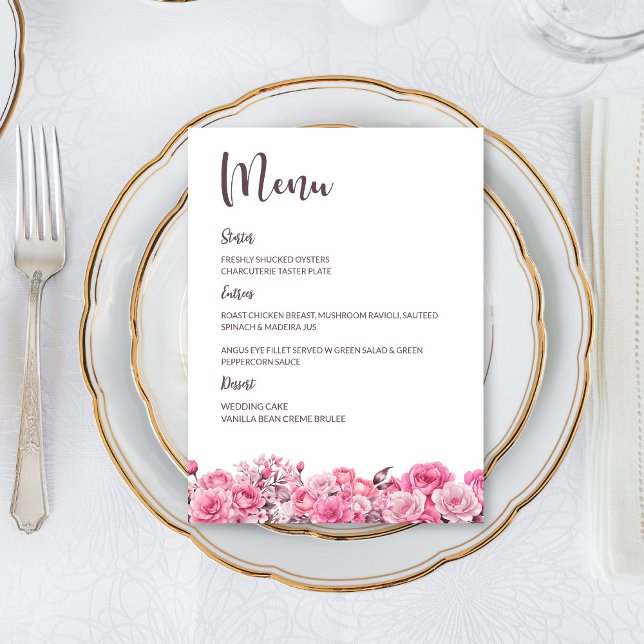 Menu rosa ros Blommigt Bröllop Meny (Skapare uppladdad)