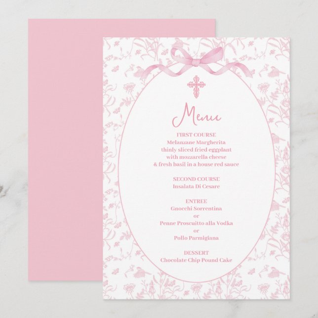 Menu rosa toalett inbjudningar (Fram/baksida)