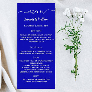 Menu royal blue white bröllop reklamkort