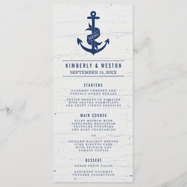 Menu Rustic Nautical Bröllop / flottan Meny (Framsida)