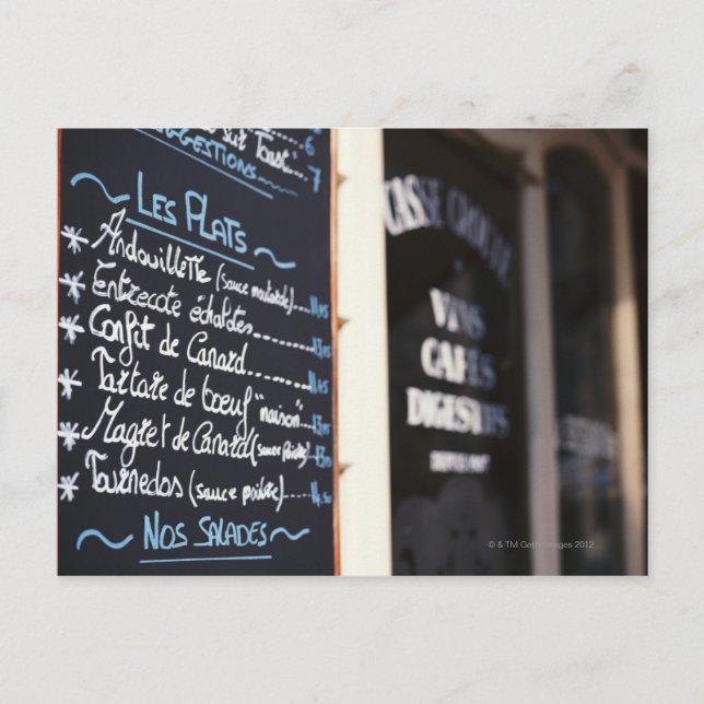 Menu Sign utanför ett kafé i Bordeaux, Frankrike Vykort (Framsida)
