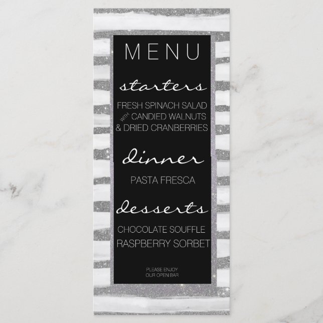 Menu Silver Shimmer Rand Bröllop Meny (Framsida)
