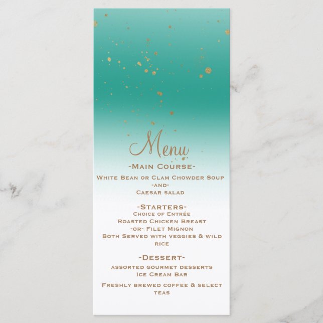 Menu Teal Guld Modern Glam Confetti Party Bröllop Meny (Framsida)
