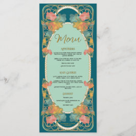 Menu Teal Watercolor Art nouveau Bröllop Meny